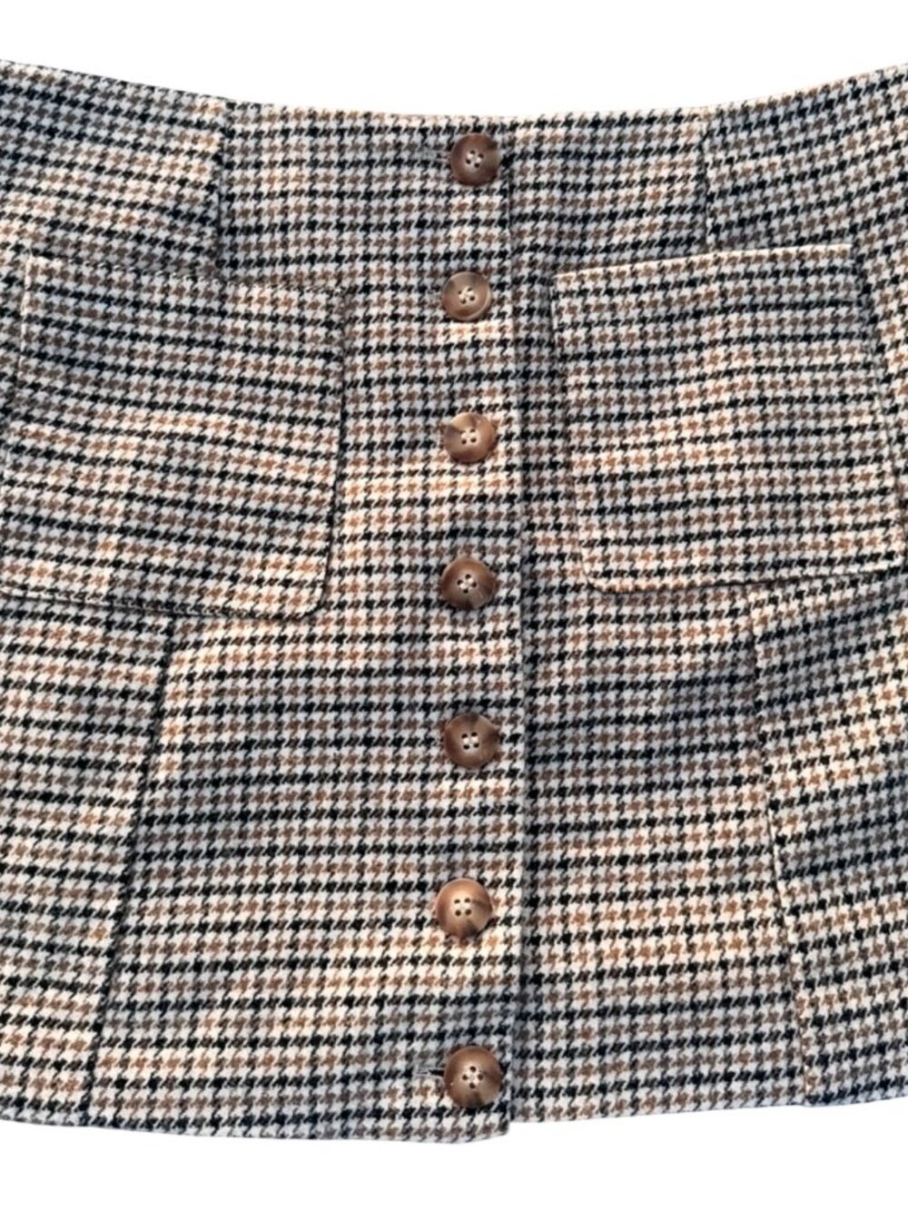 Joie Medium Houndstooth Plaid Button-Front Dark Academia Mini Skirt Wool Blend - Picture 3 of 11